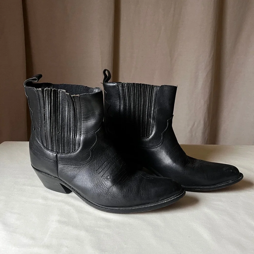 Vintage Feather & Son Black Leather Western Ankle Boots Women's 10M Cowboy - Picture 11 of 11